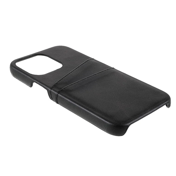 Double Card Slots PU Leather Coated PC Protective Back Shell for iPhone 13 Pro Max 6.7 inch - Black - 5