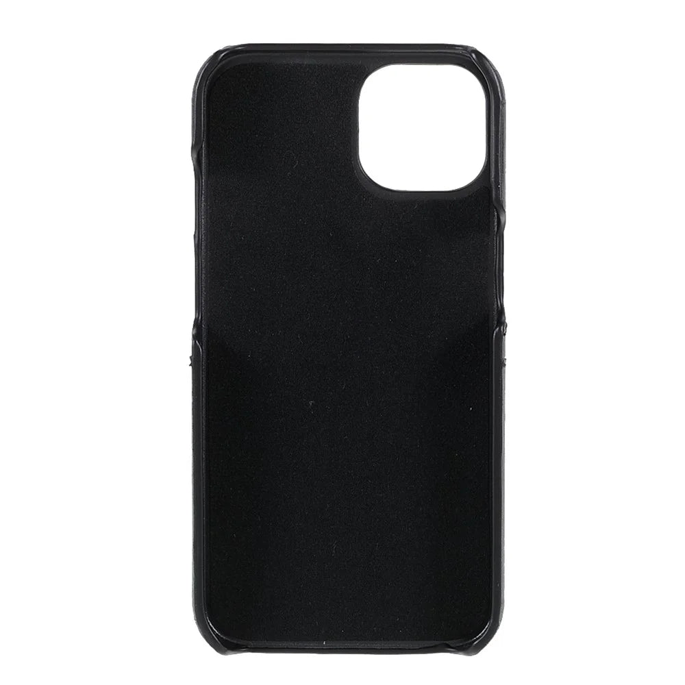 Well-protected Double Card Slots Leather Coated PC Back Phone Cover for iPhone 13 6.1 inch - Black - 4