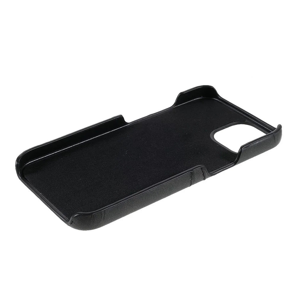 Well-protected Double Card Slots Leather Coated PC Back Phone Cover for iPhone 13 6.1 inch - Black - 7