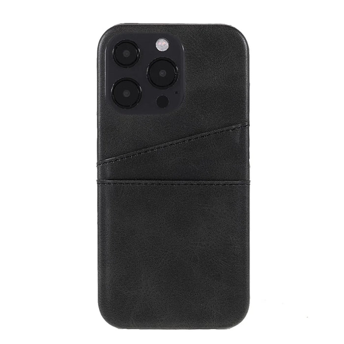 Full Protective Double Card Slots PU Leather Coated PC Cover Shell for iPhone 13 Pro 6.1 inch - Black - 1