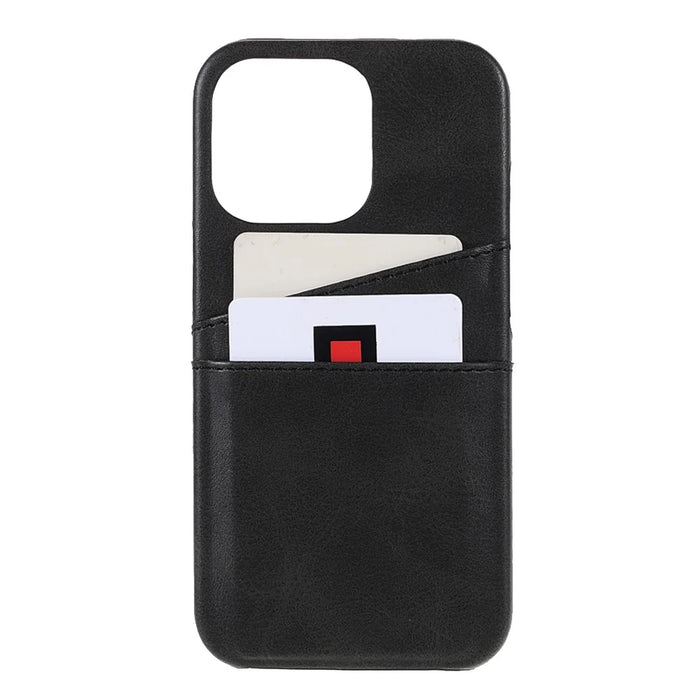 Full Protective Double Card Slots PU Leather Coated PC Cover Shell for iPhone 13 Pro 6.1 inch - Black - 2