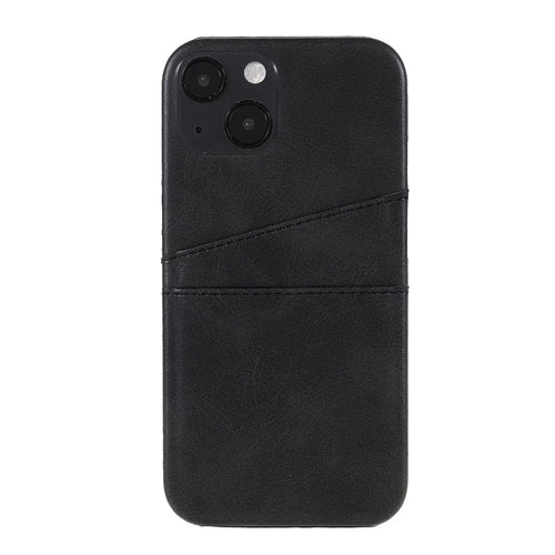 All-round Protected Leather Coated PC Back Phone Cover with Double Card Slots for iPhone 13 mini 5.4 inch - Black - 1