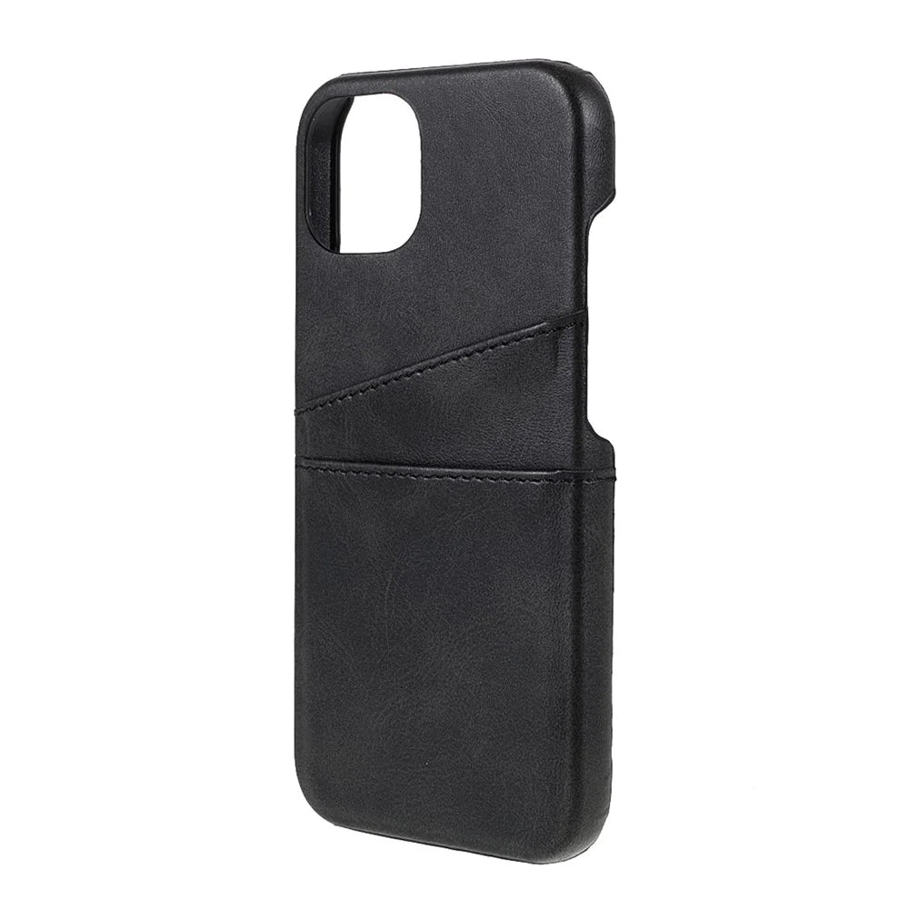All-round Protected Leather Coated PC Back Phone Cover with Double Card Slots for iPhone 13 mini 5.4 inch - Black - 3