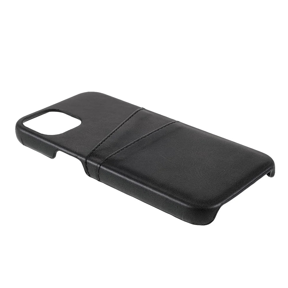 All-round Protected Leather Coated PC Back Phone Cover with Double Card Slots for iPhone 13 mini 5.4 inch - Black - 5