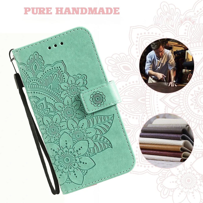 Adjustable Stand Design Flower Imprinting Wallet Leather Phone Protector Case with Strap for iPhone 13 Pro 6.1 inch - Green - 6