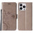 Well-protected PU Leather Butterflies Pattern Imprint Wallet Card Slots Phone Stand Case for iPhone 13 Pro 6.1 inch - Grey - 1