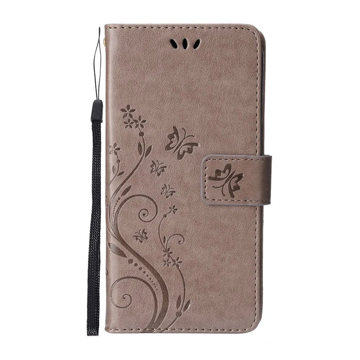 Well-protected PU Leather Butterflies Pattern Imprint Wallet Card Slots Phone Stand Case for iPhone 13 Pro 6.1 inch - Grey - 2