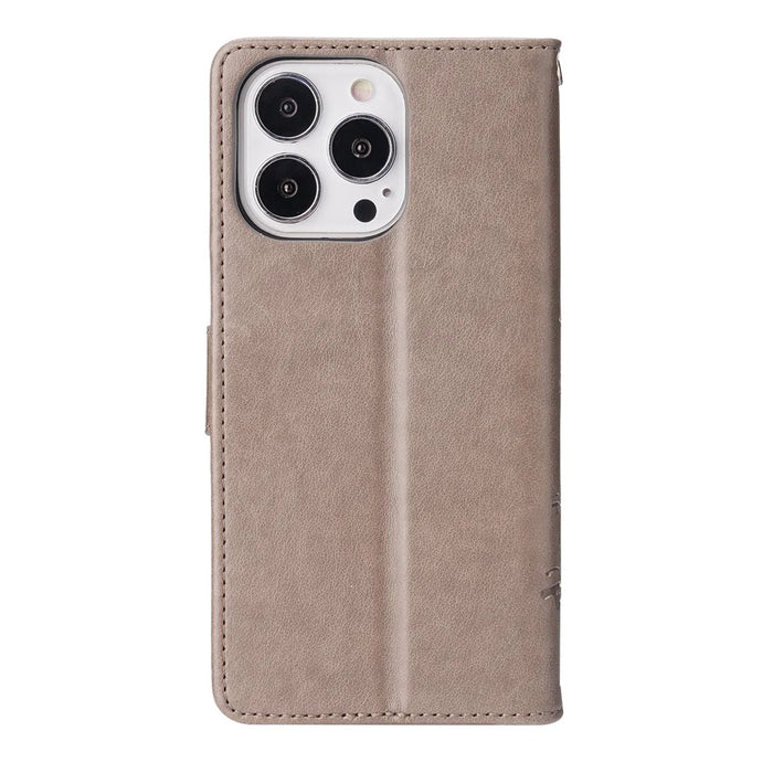 Well-protected PU Leather Butterflies Pattern Imprint Wallet Card Slots Phone Stand Case for iPhone 13 Pro 6.1 inch - Grey - 3