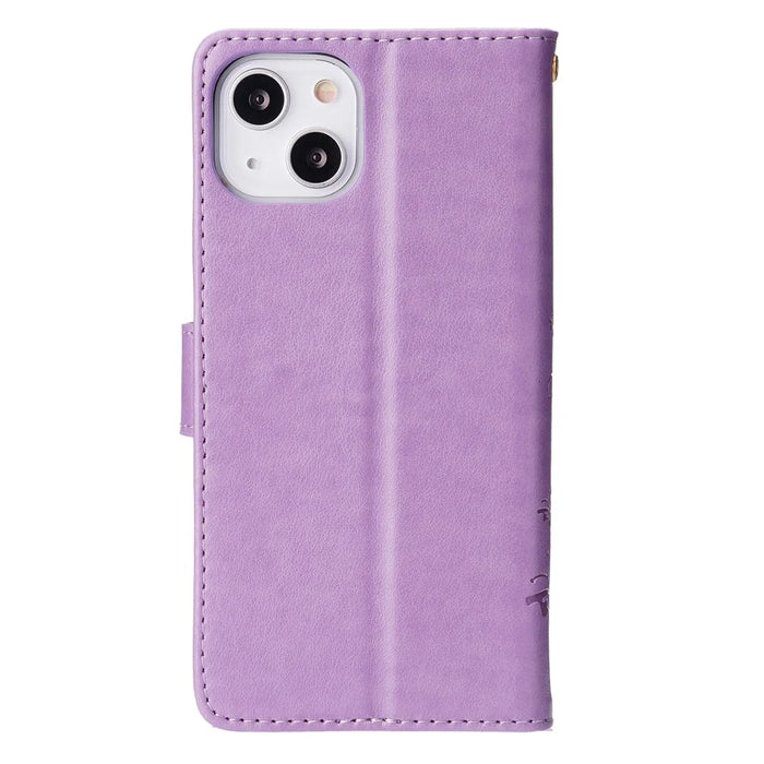 Butterflies Pattern Imprint PU Leather Wallet Card Slots Cover Phone Stand Case for	iPhone 13 mini - Light Purple - 3