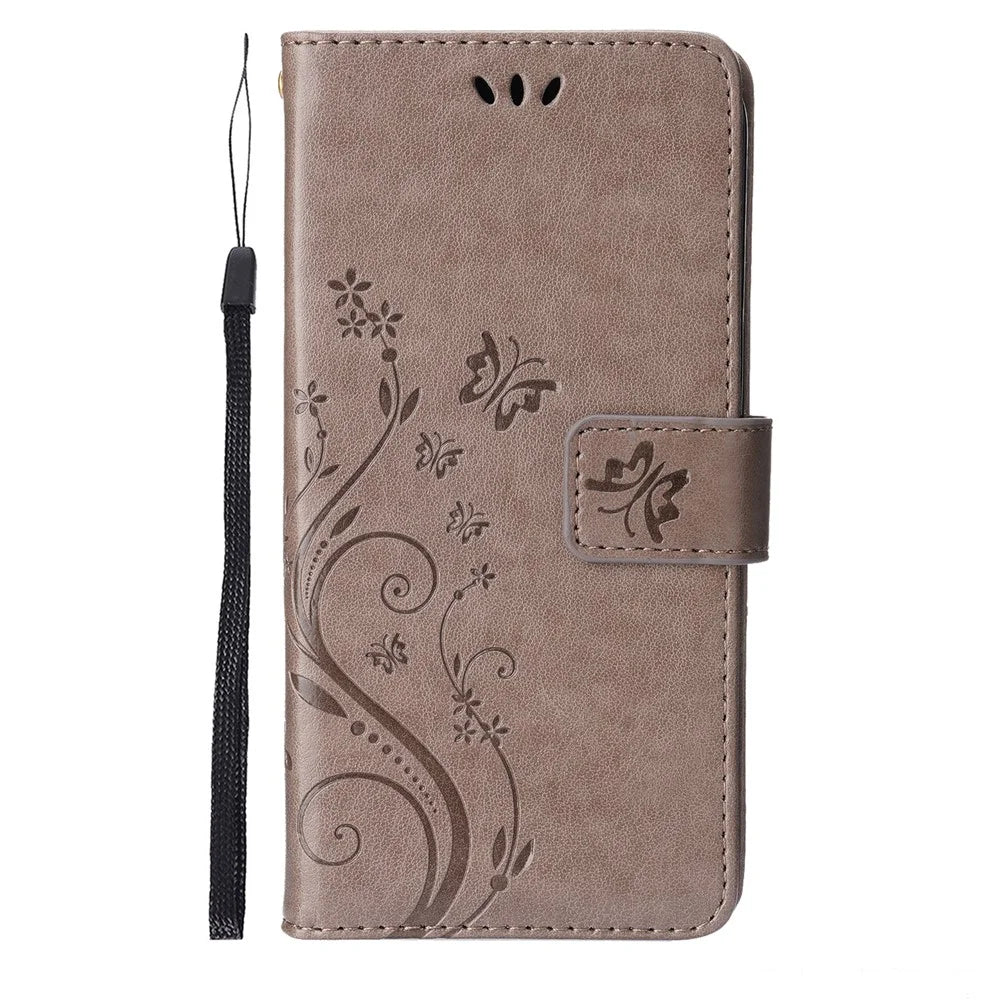 Personalized PU Leather Butterflies Pattern Imprint Wallet Card Slots Phone Stand Case for iPhone 13 6.1 inch - Grey - 2