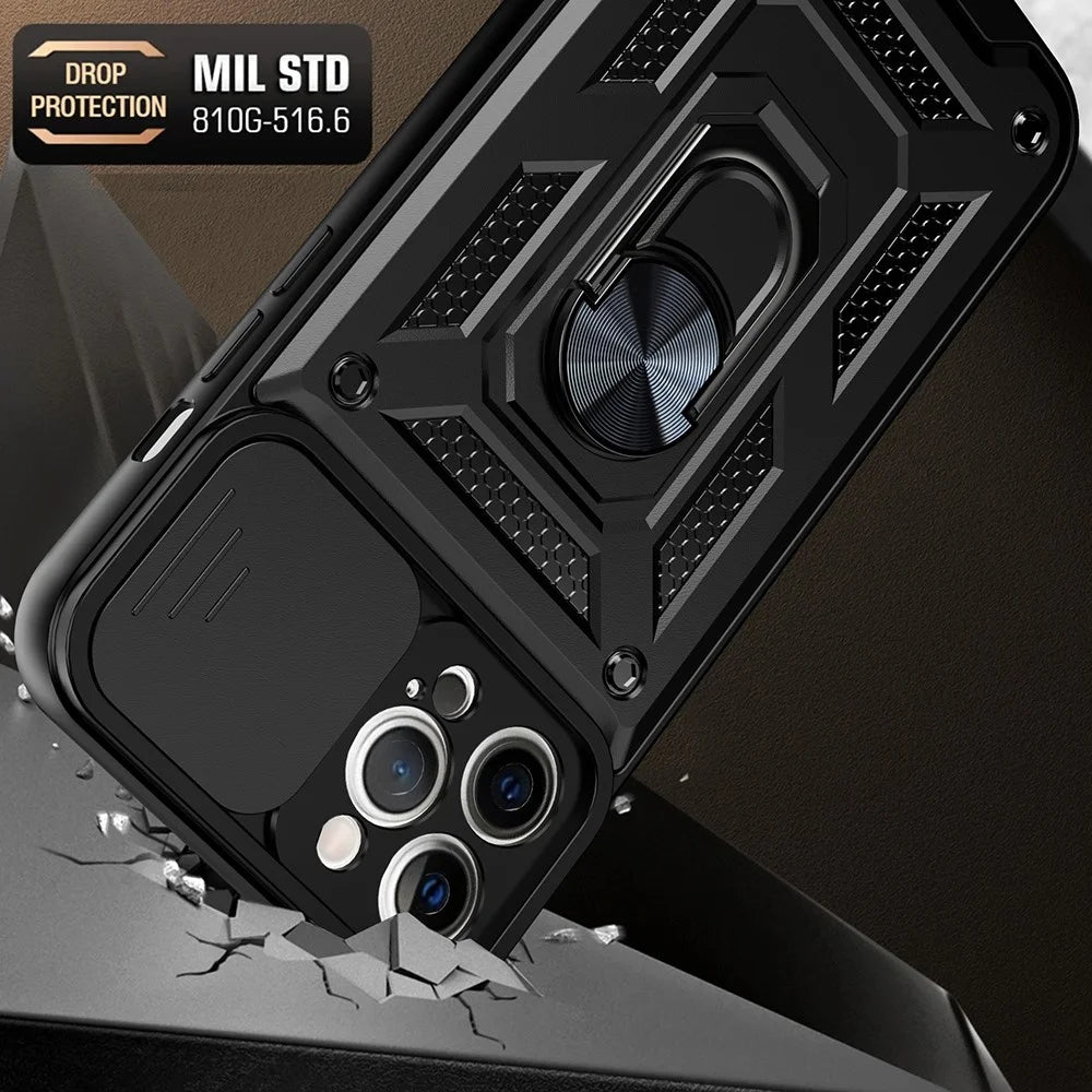 Camera Slide Shockproof Phone Case Anti-drop Back Cover with Kickstand for iPhone 13 Pro Max 6.7 inch - Black - 2