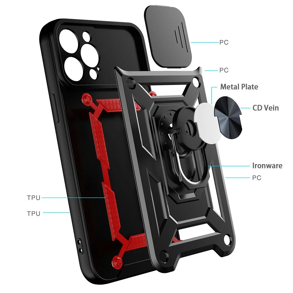 Camera Slide Shockproof Phone Case Anti-drop Back Cover with Kickstand for iPhone 13 Pro Max 6.7 inch - Black - 6