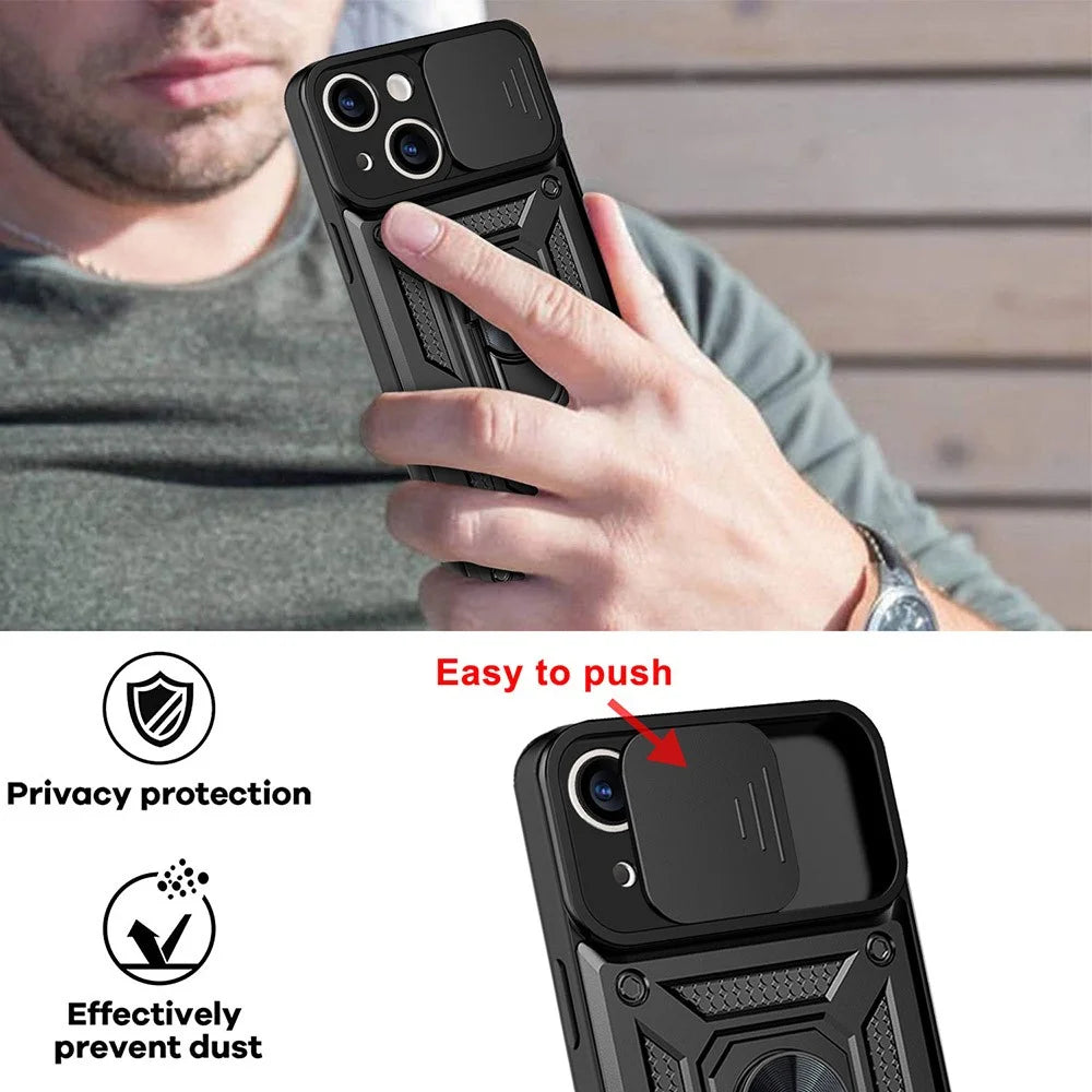 All-round Protective Camera Slide Phone Anti-fall Case Back Shell with Kickstand for iPhone 13 mini 5.4 inch - Black - 4
