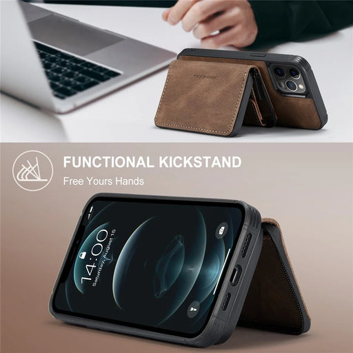 JEEHOOD Well-Protected Magnetic Detachable 2-in-1 Hybrid Case with Zipper Closure Wallet for iPhone 12 6.1 inch/12 Pro 6.1 inch - Brown - 2