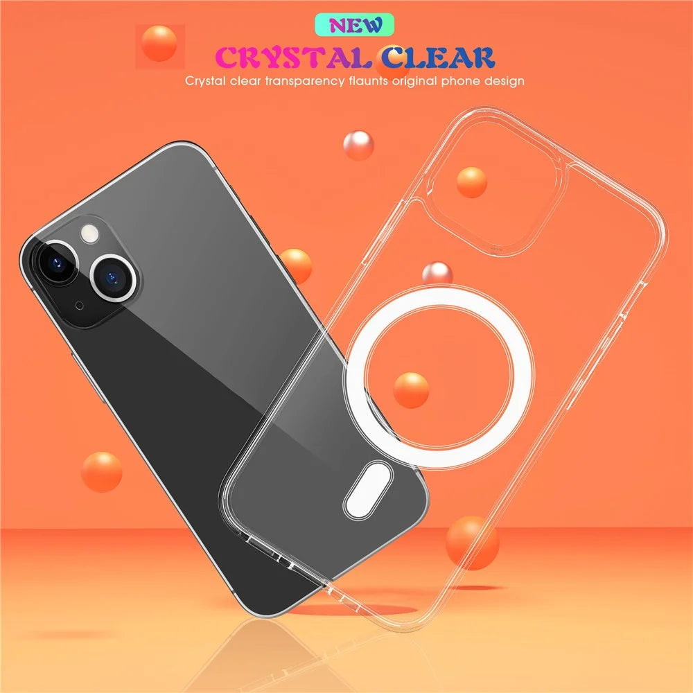 Plastic and Soft TPU Magnetic Case Simple Crystal Transparent Shockproof Cover for iPhone 13 6.1 inch - 2