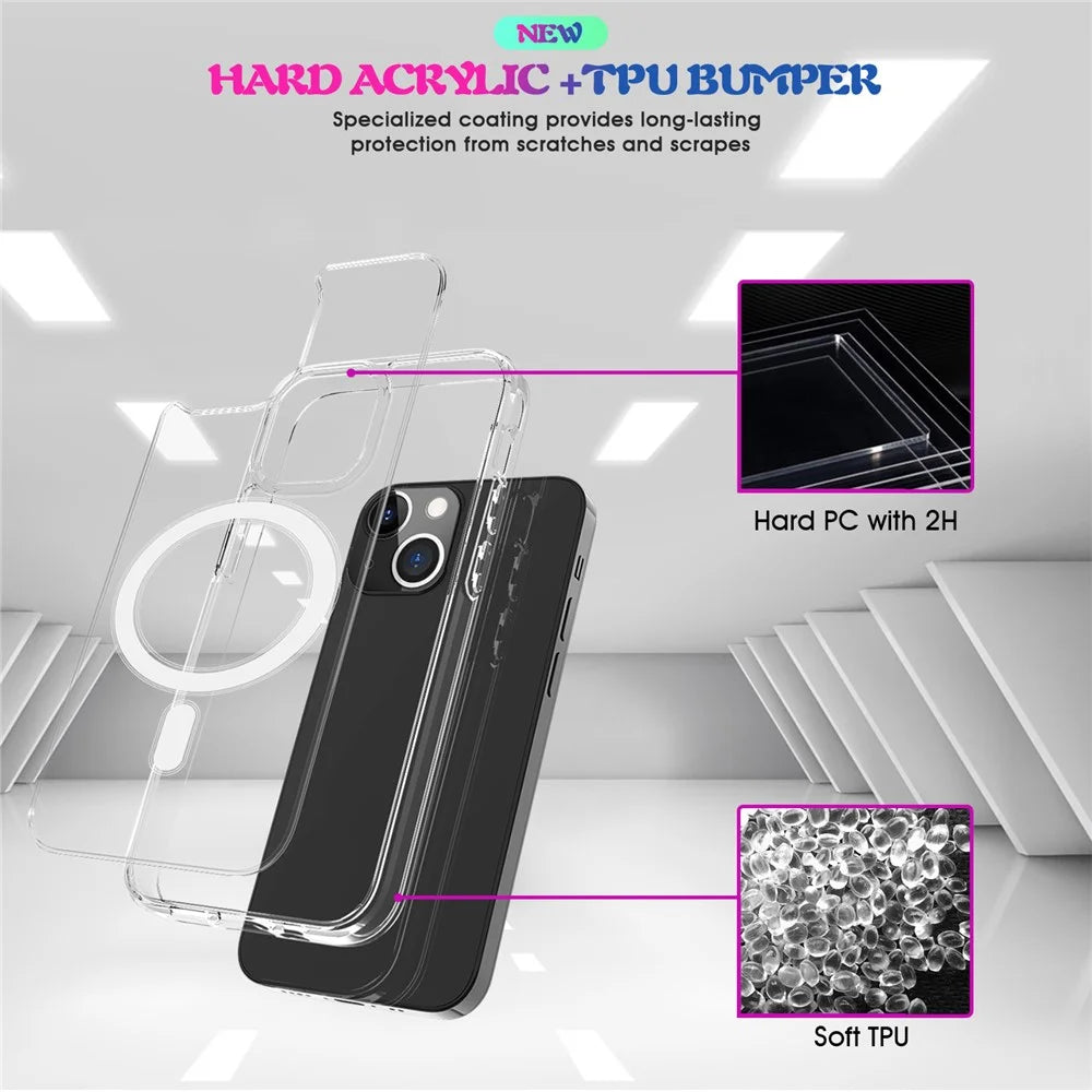 Plastic and Soft TPU Magnetic Case Simple Crystal Transparent Shockproof Cover for iPhone 13 6.1 inch - 3