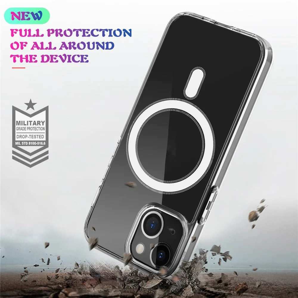 Plastic and Soft TPU Magnetic Case Simple Crystal Transparent Shockproof Cover for iPhone 13 6.1 inch - 4