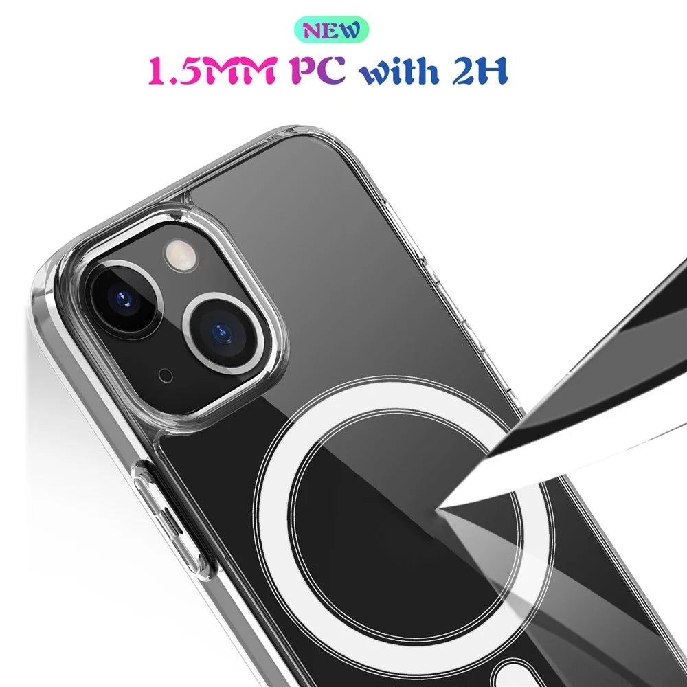 Plastic and Soft TPU Magnetic Case Simple Crystal Transparent Shockproof Cover for iPhone 13 6.1 inch - 5
