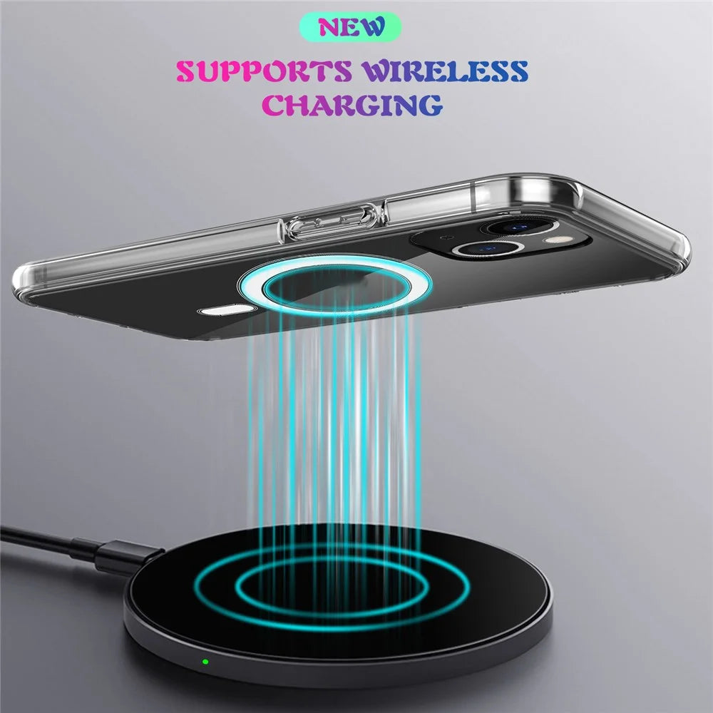 Plastic and Soft TPU Magnetic Case Simple Crystal Transparent Shockproof Cover for iPhone 13 6.1 inch - 6