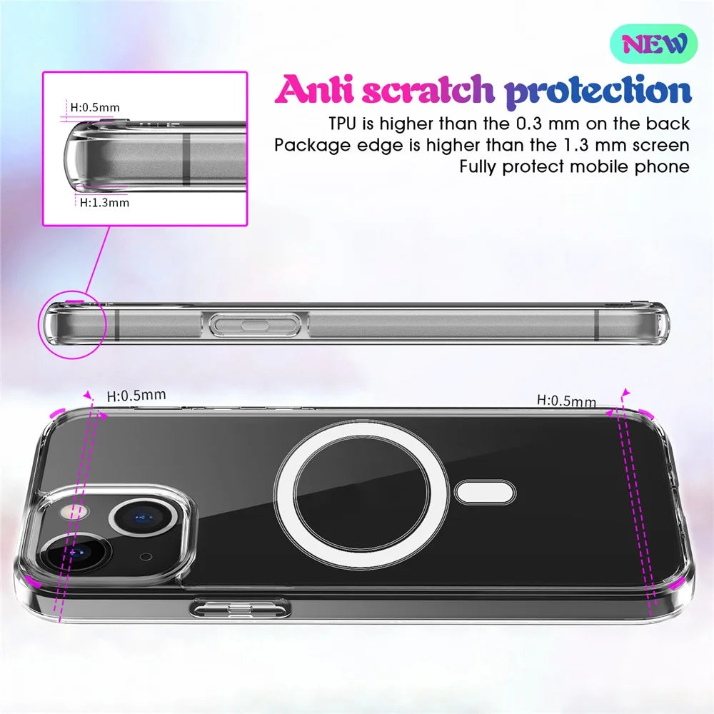 Plastic and Soft TPU Magnetic Case Simple Crystal Transparent Shockproof Cover for iPhone 13 6.1 inch - 7