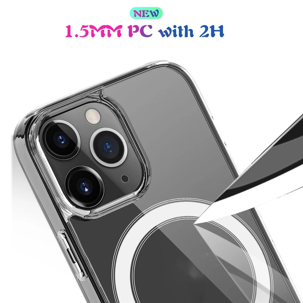 Plastic and Soft TPU Magnetic Cover Simple Crystal Clear Shockproof Shell for iPhone 13 Pro - 2