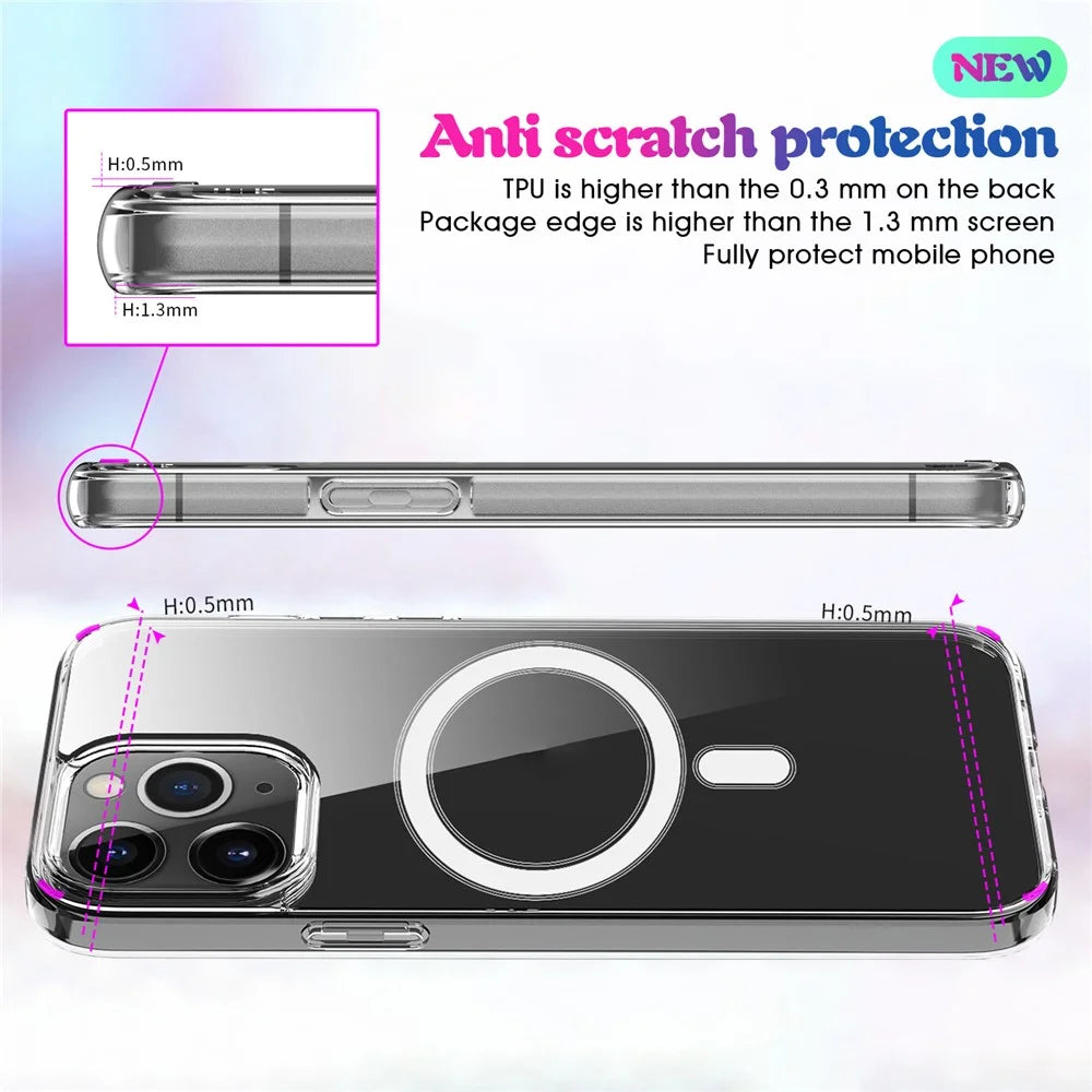 Plastic and Soft TPU Magnetic Cover Simple Crystal Clear Shockproof Shell for iPhone 13 Pro - 4
