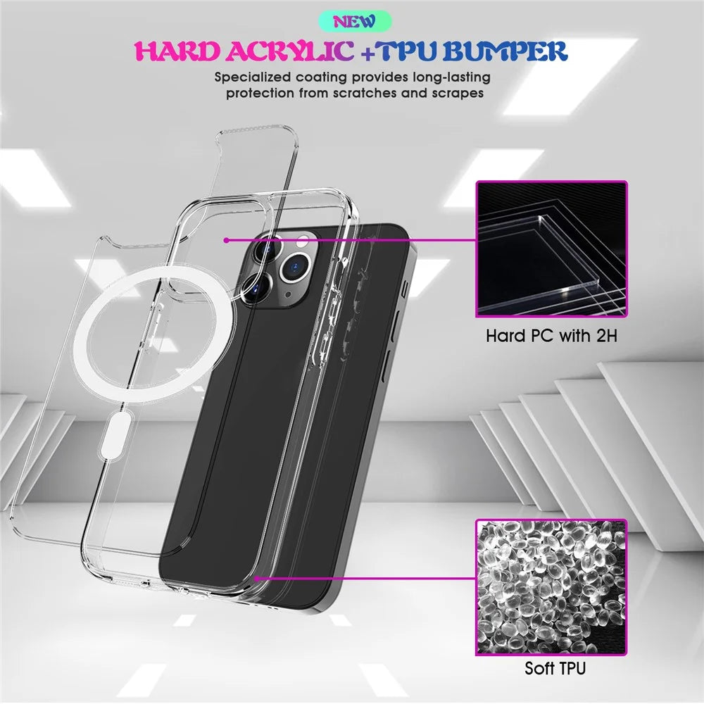 Plastic and Soft TPU Magnetic Cover Simple Crystal Clear Shockproof Shell for iPhone 13 Pro - 5