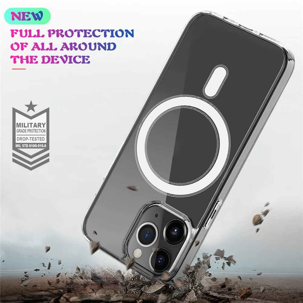 Plastic and Soft TPU Magnetic Cover Simple Crystal Clear Shockproof Shell for iPhone 13 Pro - 6