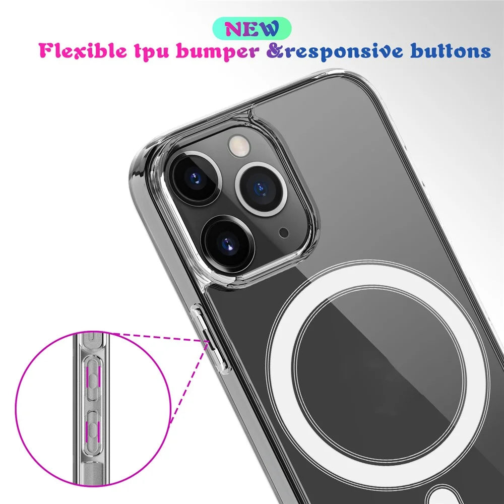 Plastic and Soft TPU Magnetic Cover Simple Crystal Clear Shockproof Shell for iPhone 13 Pro - 7
