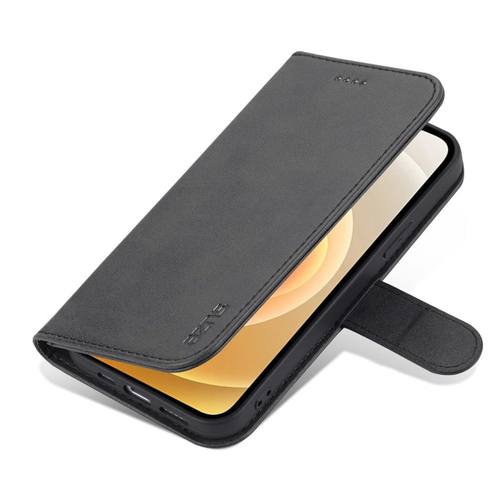 AZNS PU Leather Folio Flip Supporting Stand Wallet Card Slots Design Phone Shell for iPhone 13 Pro 6.1 inch - Black - 4