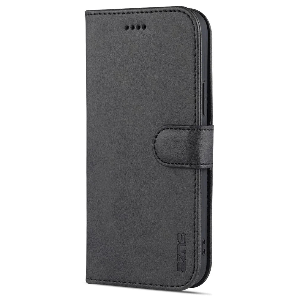 AZNS Leather Folio Flip Wallet Stand Design Perfect Protection Phone Shell for iPhone 13 Pro Max 6.7 inch - Black - 2