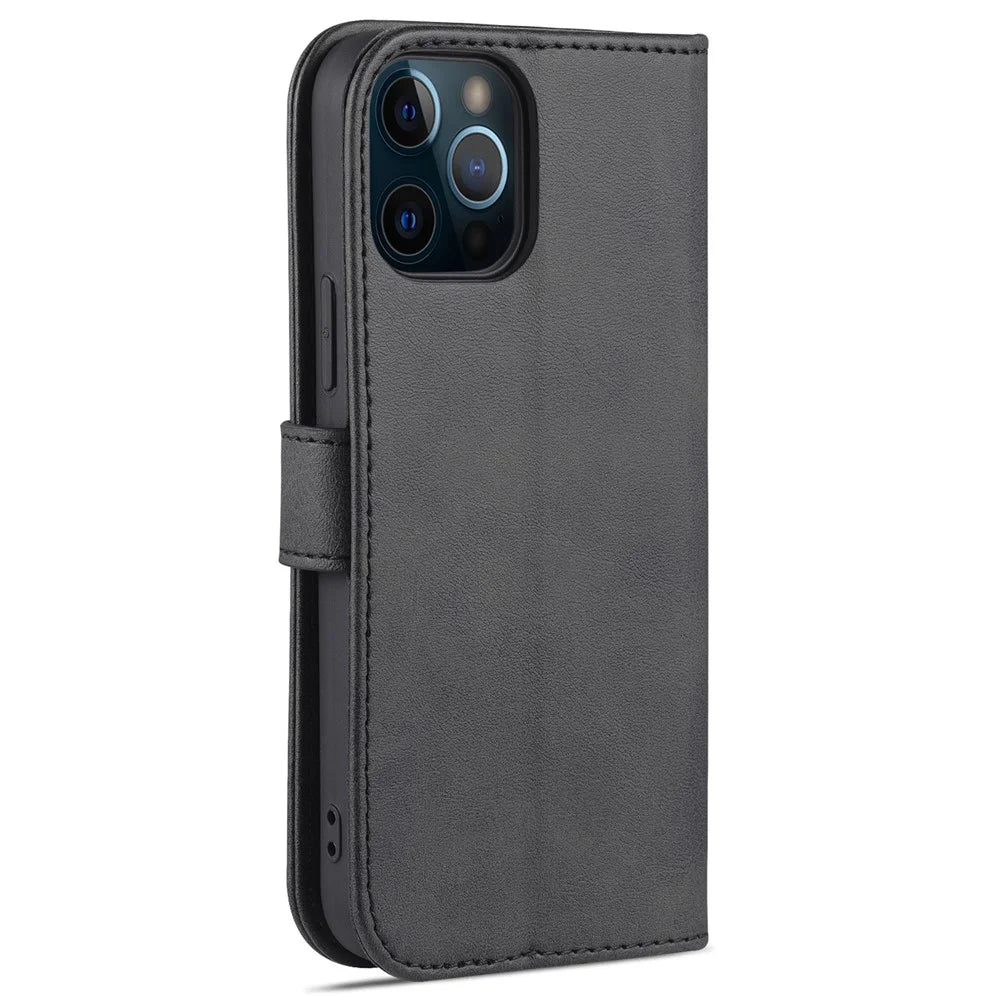 AZNS Leather Folio Flip Wallet Stand Design Perfect Protection Phone Shell for iPhone 13 Pro Max 6.7 inch - Black - 3