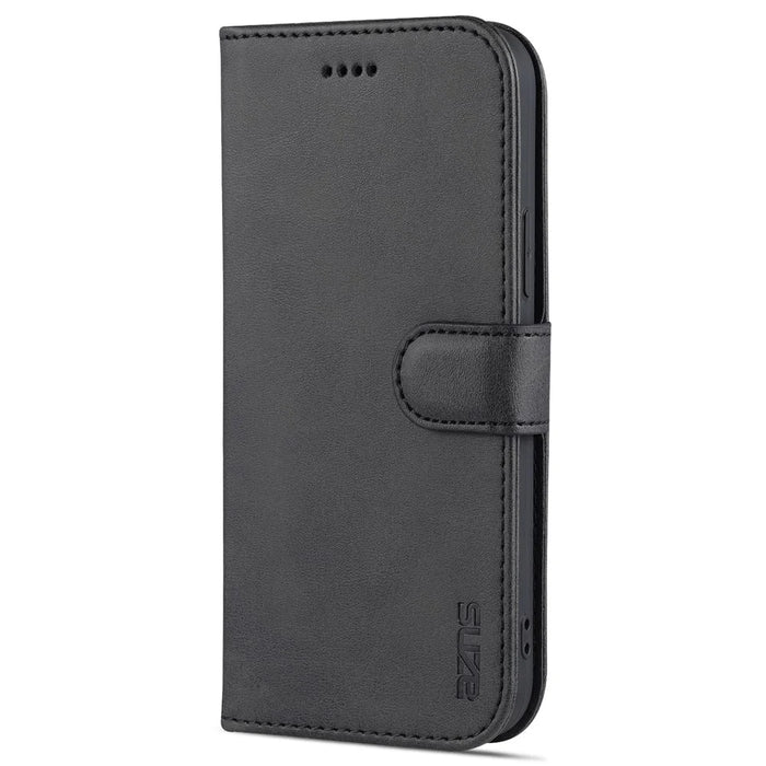 AZNS PU Leather Folio Flip Wallet Stand Full Protect Design Phone Shell for iPhone 13 6.1 inch - Black - 2