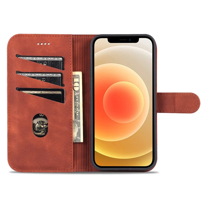 AZNS PU Leather Folio Flip Wallet Stand Full Protect Design Phone Shell for iPhone 13 6.1 inch - Black - 7