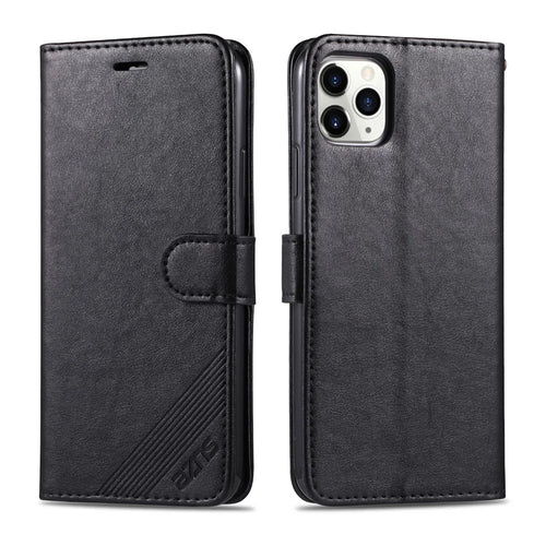 AZNS PU Leather Drop Resistant with Wallet Holder Design Mobile Phone Case for iPhone 13 Pro Max 6.7 inch - Black - 1
