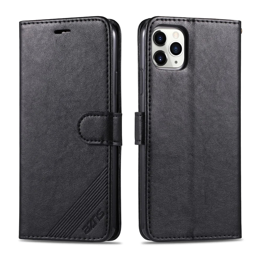 AZNS PU Leather Drop Resistant with Wallet Holder Design Mobile Phone Case for iPhone 13 Pro Max 6.7 inch - Black - 1