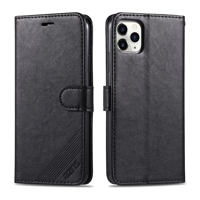 AZNS PU Leather Drop Resistant with Wallet Holder Design Mobile Phone Case for iPhone 13 Pro Max 6.7 inch - Black - 1