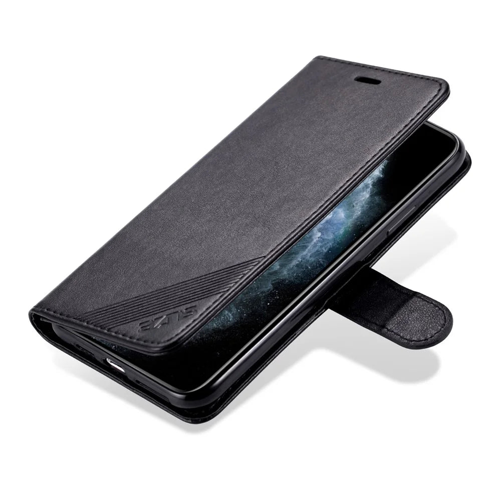 AZNS PU Leather Drop Resistant with Wallet Holder Design Mobile Phone Case for iPhone 13 Pro Max 6.7 inch - Black - 4