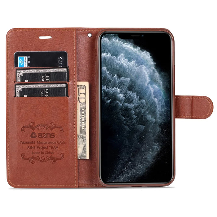 AZNS PU Leather Drop Resistant with Wallet Holder Design Mobile Phone Case for iPhone 13 Pro Max 6.7 inch - Black - 7