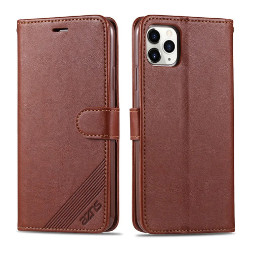 AZNS PU Leather with Wallet Stand Design Phone Protective Cover for iPhone 13 6.1 inch - Brown - 1