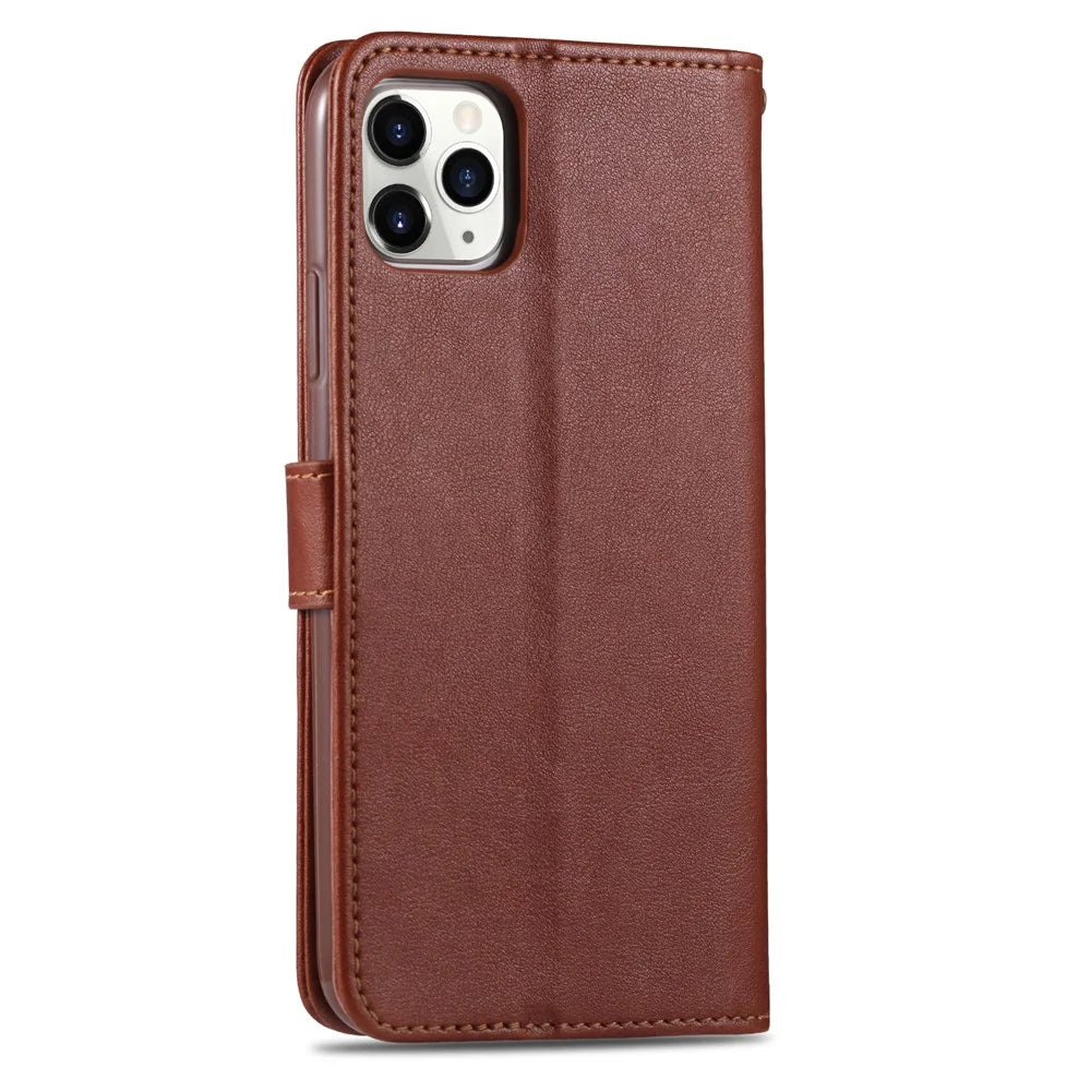 AZNS PU Leather with Wallet Stand Design Phone Protective Cover for iPhone 13 6.1 inch - Brown - 3