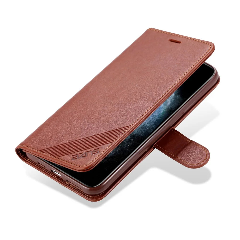 AZNS PU Leather with Wallet Stand Design Phone Protective Cover for iPhone 13 6.1 inch - Brown - 7