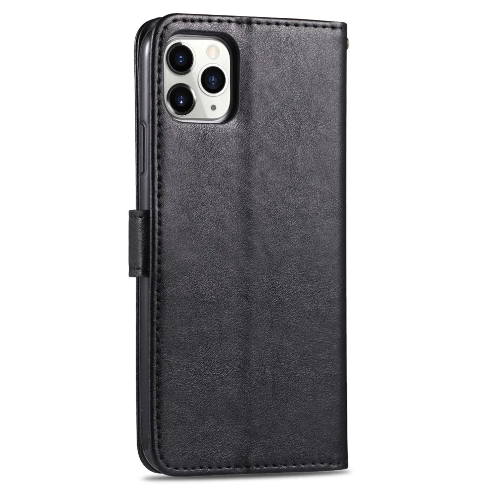 AZNS PU Leather Shockproof Wallet Stand Design Phone Case for iPhone 13 mini 5.4 inch - Black - 3