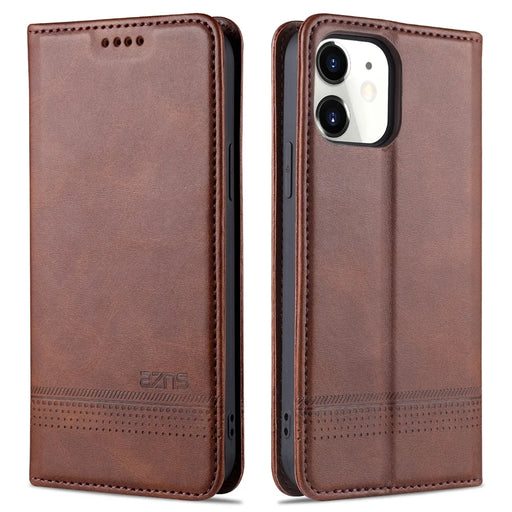AZNS Shockproof Auto-absorbed Wallet Design PU Leather Folio Flip Phone Cover for iPhone 13 Pro 6.1 inch - Coffee - 1