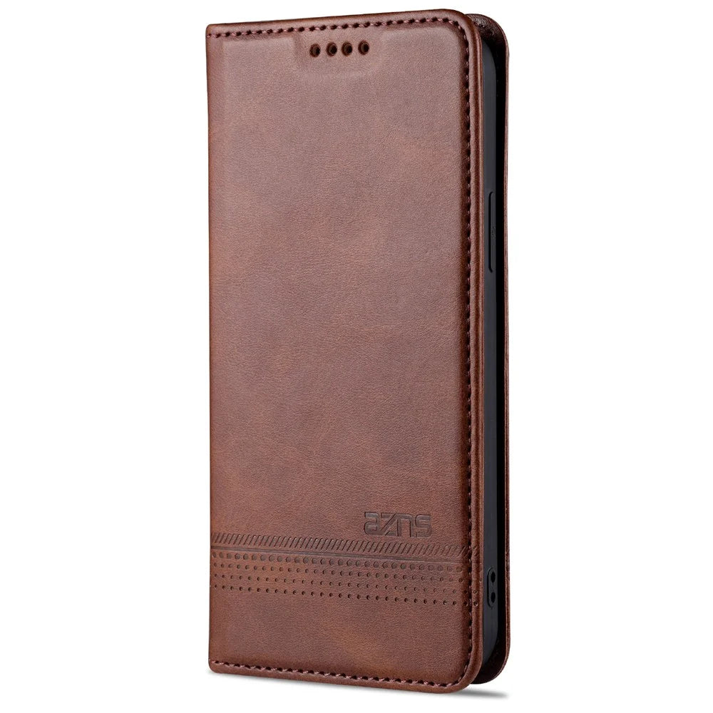 AZNS Shockproof Auto-absorbed Wallet Design PU Leather Folio Flip Phone Cover for iPhone 13 Pro 6.1 inch - Coffee - 2