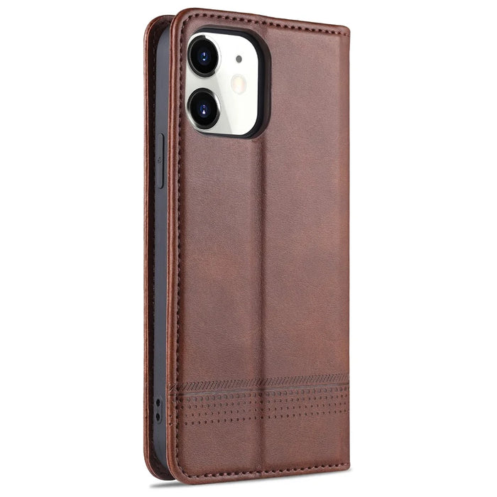 AZNS Shockproof Auto-absorbed Wallet Design PU Leather Folio Flip Phone Cover for iPhone 13 Pro 6.1 inch - Coffee - 3