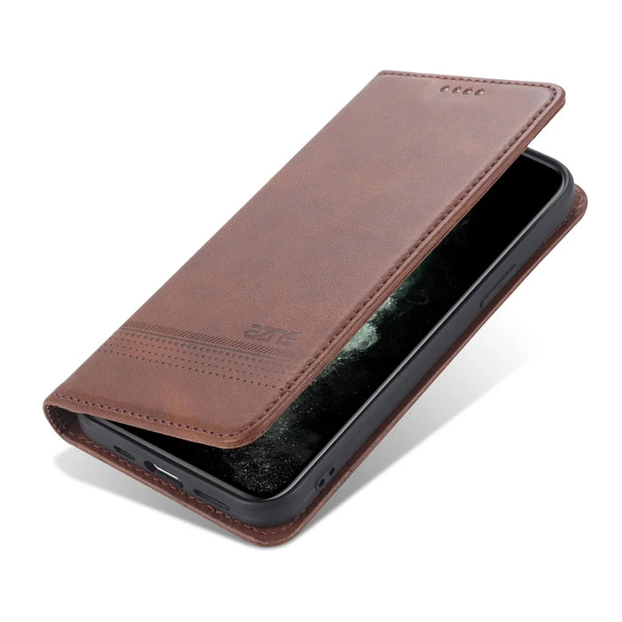 AZNS Shockproof Auto-absorbed Wallet Design PU Leather Folio Flip Phone Cover for iPhone 13 Pro 6.1 inch - Coffee - 4