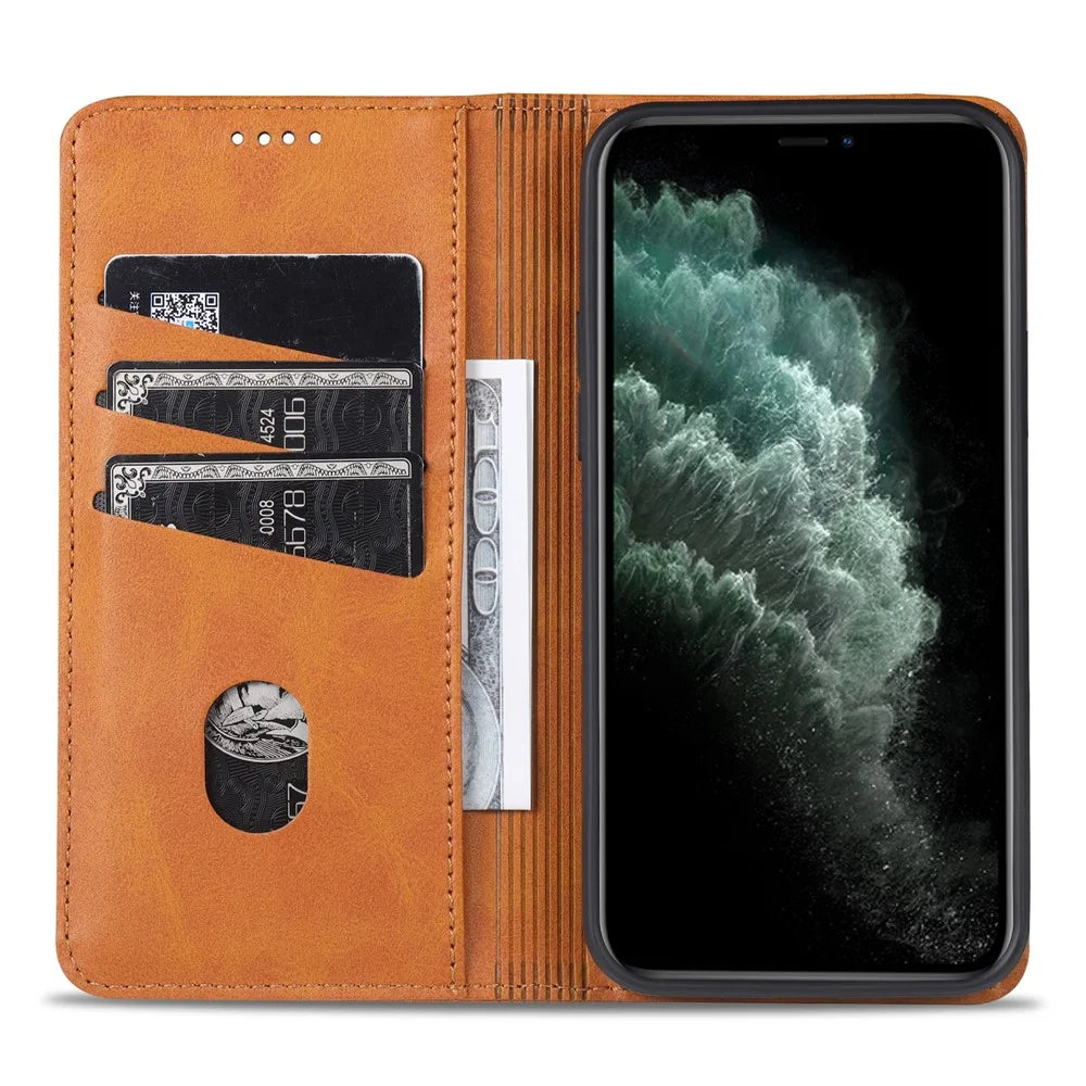 AZNS Shockproof Auto-absorbed Wallet Design PU Leather Folio Flip Phone Cover for iPhone 13 Pro 6.1 inch - Coffee - 7