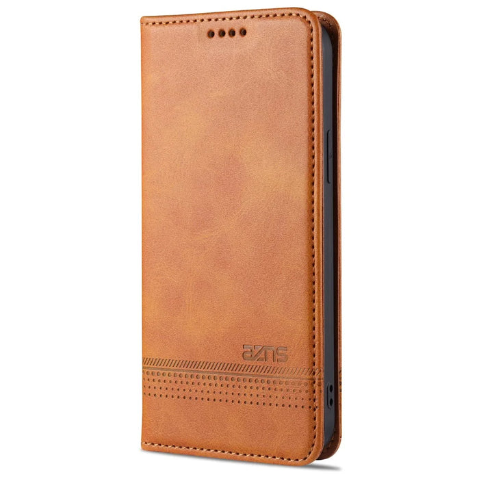 AZNS PU Leather Shockproof Auto-absorbed Magnetic Wallet and Stand Design Case for iPhone 13 6.1 inch - Brown - 2