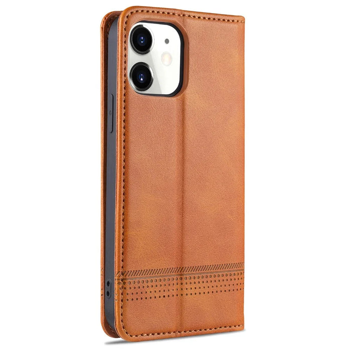 AZNS PU Leather Shockproof Auto-absorbed Magnetic Wallet and Stand Design Case for iPhone 13 6.1 inch - Brown - 3